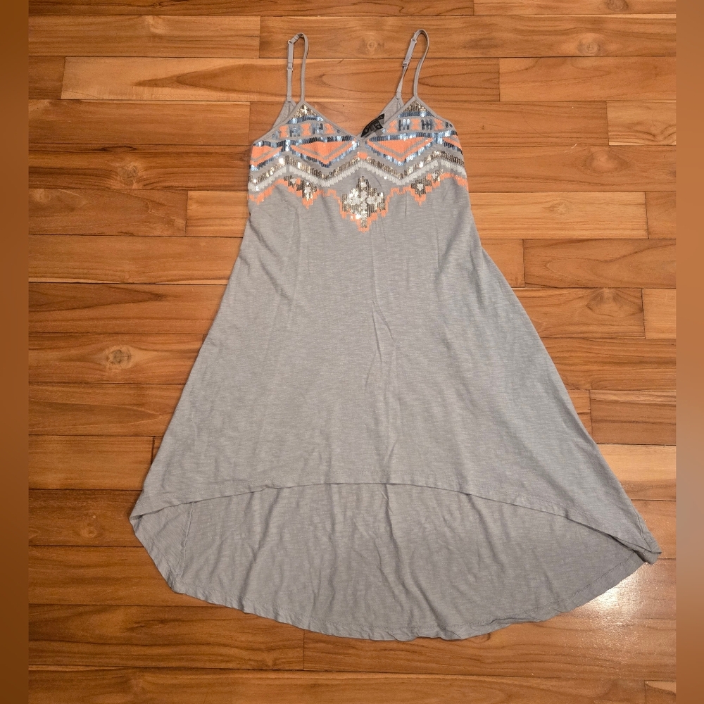 Express Gray High Low Dress with Patterned Bodice